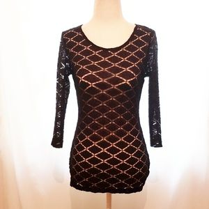 Forever 21 3/4 Sleeve Black Lace Top Size S